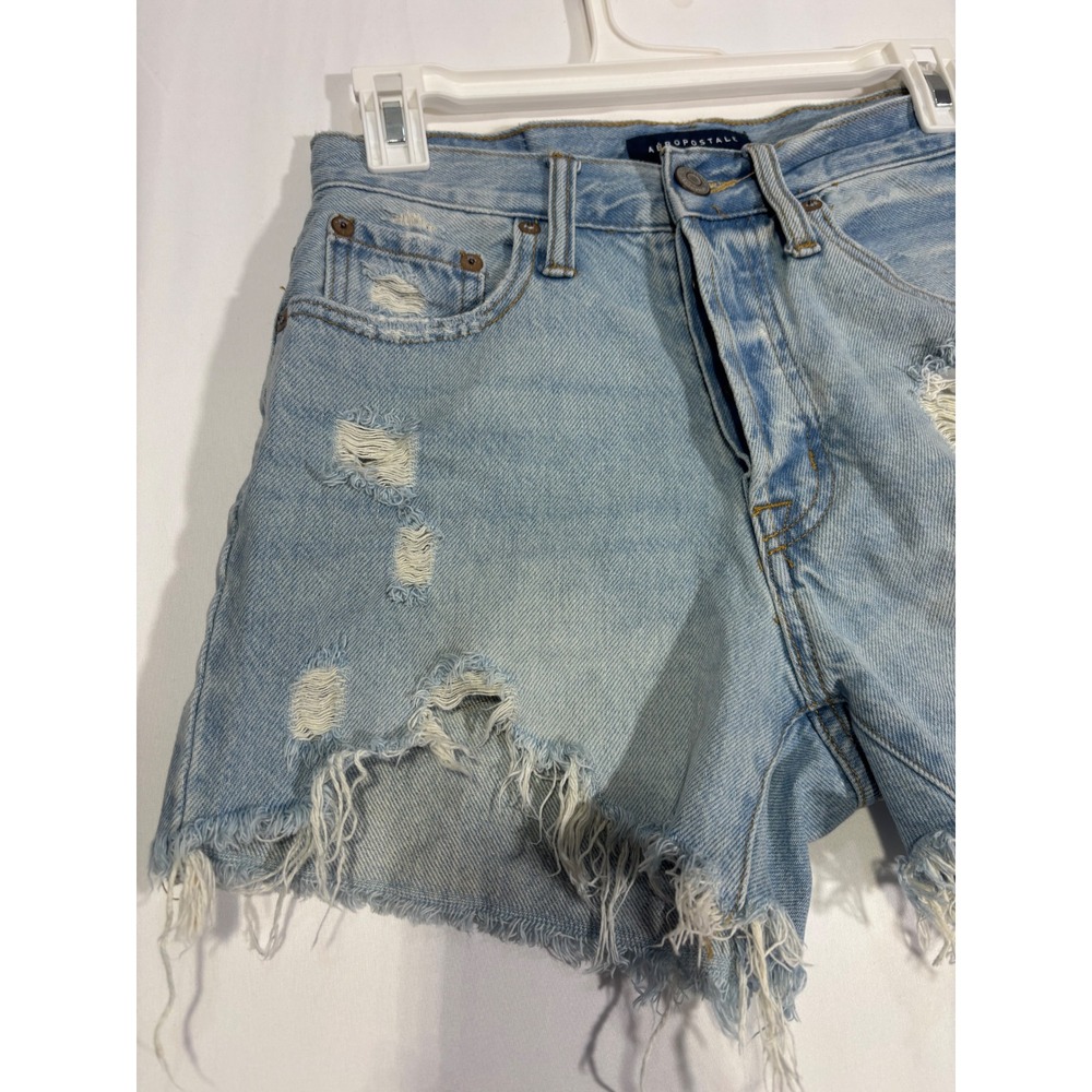 Aeropostale 90s High Rise Cut-Off Denim Shorts Light Wash Distressed Size 0 - Picture 3 of 9